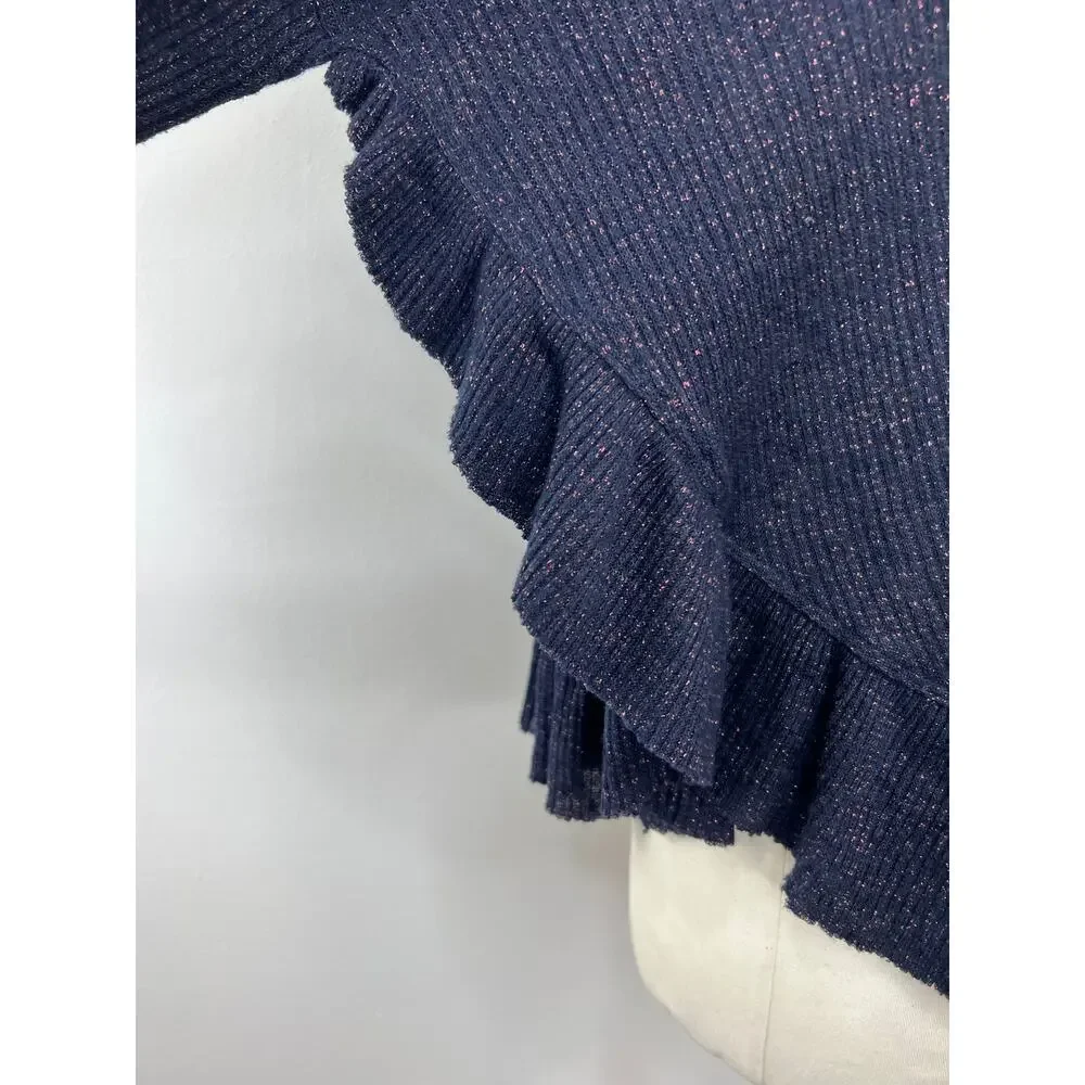 Anthropologie Postmark Blue Metallic Rib Knit Cowl Neck Relaxed Sweater XS
